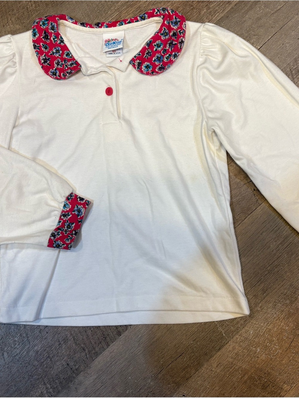 OshKosh B'gosh Cream Long-Sleeve Polo with Pink Floral Trim